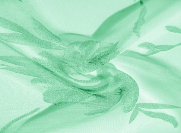 Textura Fondo Patrón Fondo Pantalla Tela Seda Blanca Estampado Verde —  Fotos de Stock