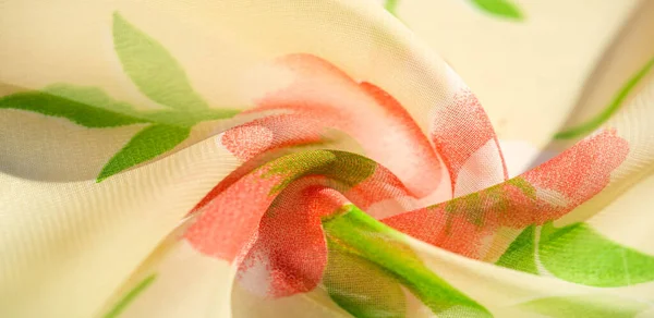 Textur Hintergrund Muster Tapete Beigefarbener Seidenstoff Roter Rosenaufdruck Dieser Leichte — Stockfoto