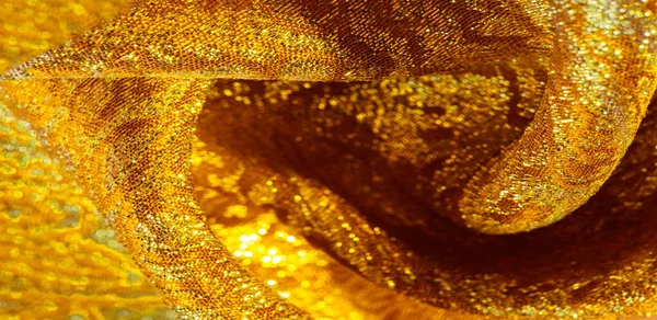 Doku Arka Planı Desen Kumaş Sarı Altın Işlemeli Kumaş Organza — Stok fotoğraf
