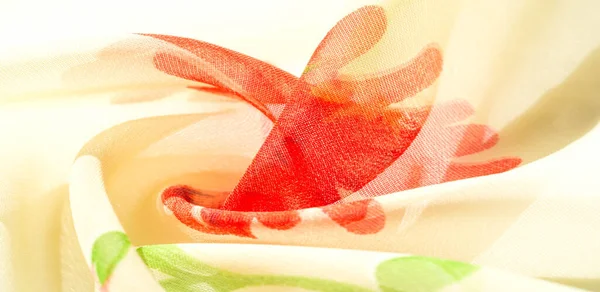 Textura Fundo Padrão Papel Parede Tecido Seda Bege Rosas Vermelhas — Fotografia de Stock
