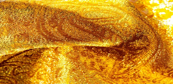 Sfondo Texture Modello Tessuto Broccato Oro Giallo Tessuto Broccato Organza — Foto Stock