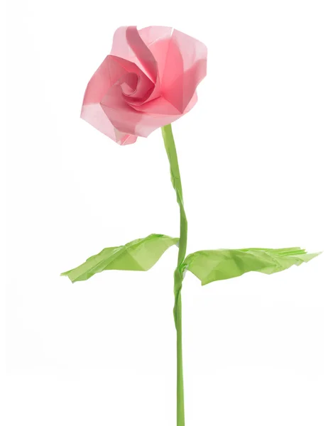 Printemps Oigami Fleur rose avec tige verte et feuilles — Photo
