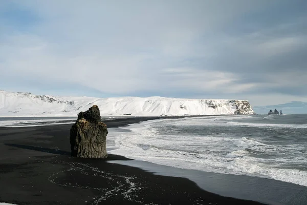 Nascer Sol Praia Areia Preta Islândia Inverno — Fotografia de Stock