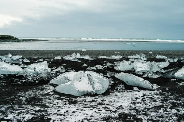 Diamond Stranden Island Eller Jokulsarlon Iceberg Stranden Kristallis Smälter Vulkanisk — Stockfoto