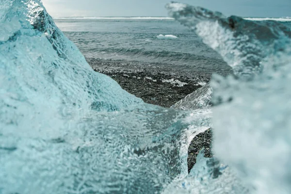Diamantová Pláž Islandu Nebo Jokulsarlon Ledová Pláž Křišťálové Tání Ledu — Stock fotografie
