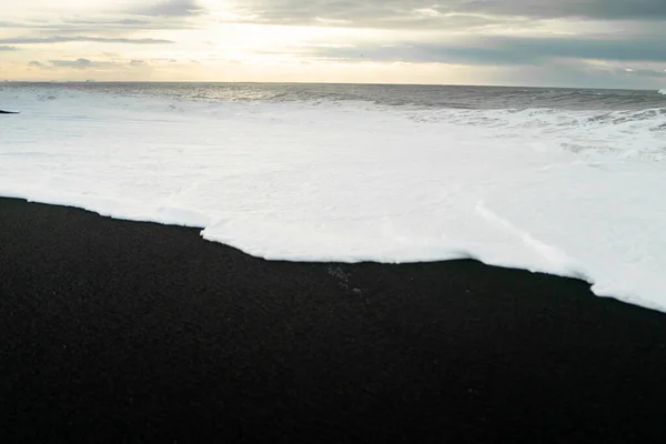 Lever Soleil Sur Plage Sable Noir Islande Hiver Images De Stock Libres De Droits