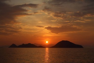 Deniz kenti Bodrum ve muhteşem gün batımları. Mugla, Türkiye