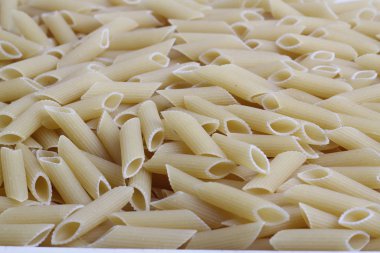 Lezzetli makarna, penne makarna arka plan. Üstten Görünüm sahne, sağlıklı beslenme veya sağlıklı bir yaşam tarzı. Penne makarna veya makarna, İtalyan mutfağı.