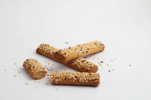 Paus Pão Com Mistura Sementes Fundo Branco — Fotografia de Stock