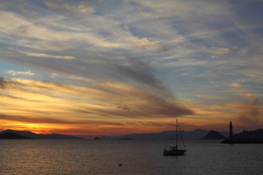 Deniz kenti Bodrum ve muhteşem gün batımları. Mugla, Türkiye