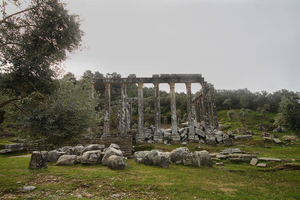 Columns of the ancient temple of Zeus at Euromos was an ancient city in Caria Anatolia Turkey