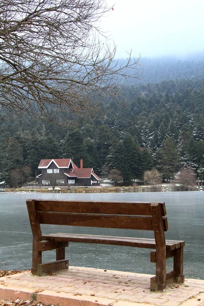 lake house coast Golcuk Lake in winter