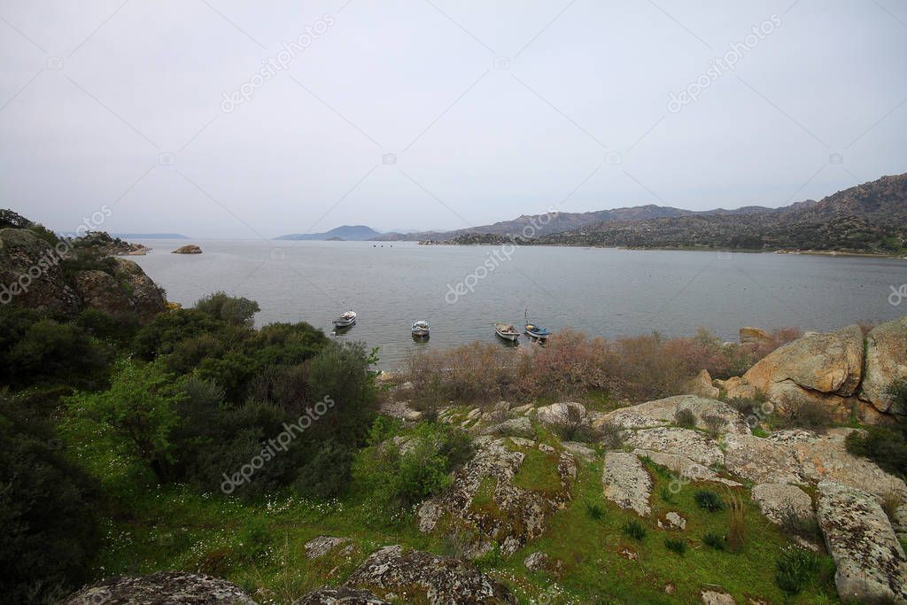 Salt Bafa Lake landscape with great nature - Mugla - Turkey. Latmos.