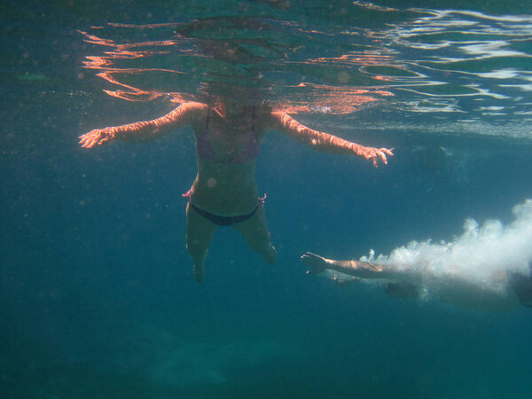Underwater Scene Sunlight, fish Underwater Life. Sea Underwater