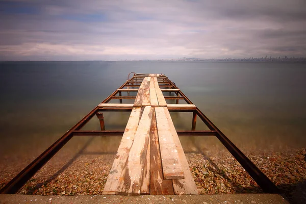 Antiguo Muelle Madera Abandonado Río Campo — Foto de Stock