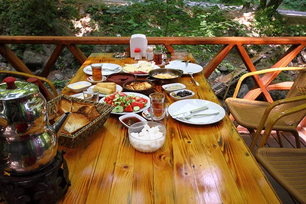 Turkish Breakfast Turkish Brunch Traditional Outdoor Breakfast — Stock Photo, Image