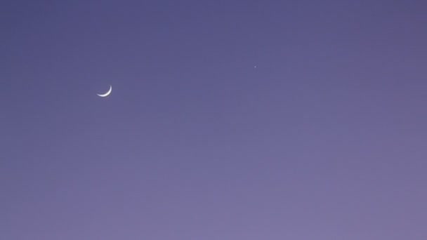 Crescent Moon Planet Venus Astronomical Conjunction Time Lapse Blue Night — 비디오