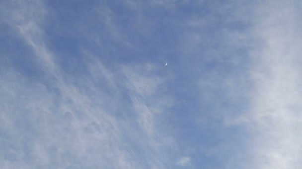日中の青い空に対する月 — ストック動画