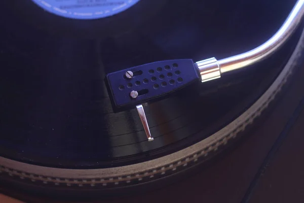 Vieux Disque Vinyle Avec Chemin Coupure Turntable Vinyl Record Playing — Photo