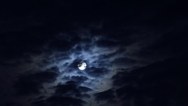 Time Lapse Close Full Bright Moon Moving Black Dark Night — Stock Video