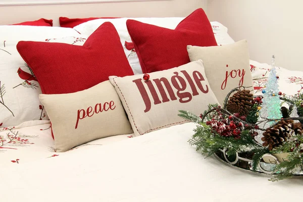 Christmas bedroom cushions — Stock Photo, Image