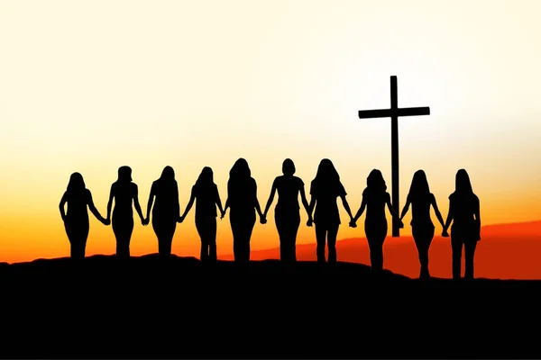 Hristiyan kadınlar dostluk siluet. — Stok fotoğraf