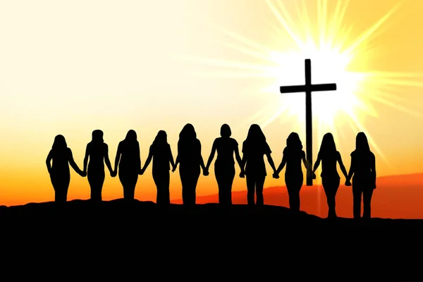 Hristiyan kadınlar dostluk siluet. — Stok fotoğraf