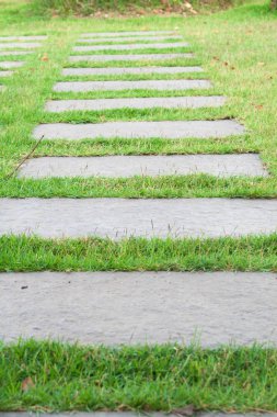 Pad çimenlerin üzerinde yürüyüş yolları taş