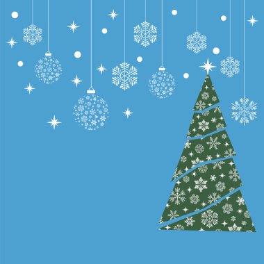 Noel ağacı ve kar taneleri.