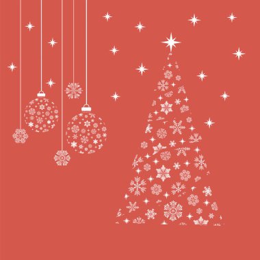 Kar taneleri, toplar ve Ladin. Vektör çizim.