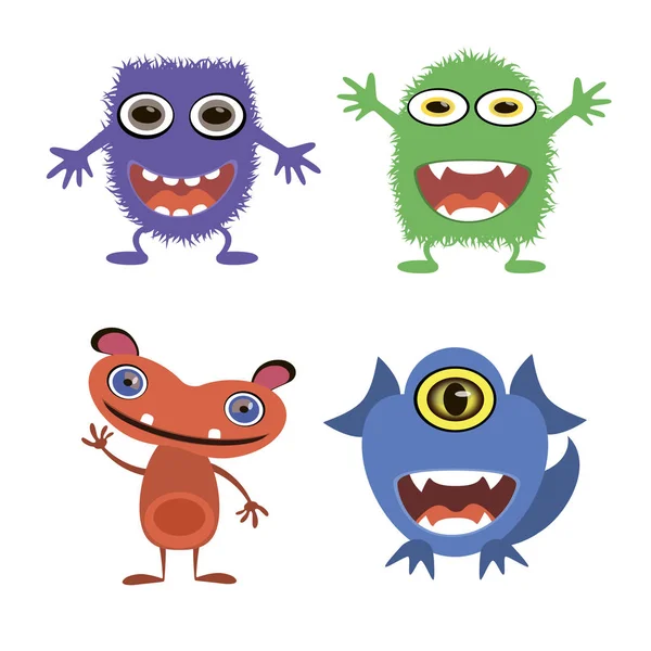 Divertidos Monstruos Dibujos Animados Ilustración Vectorial — Vector de stock