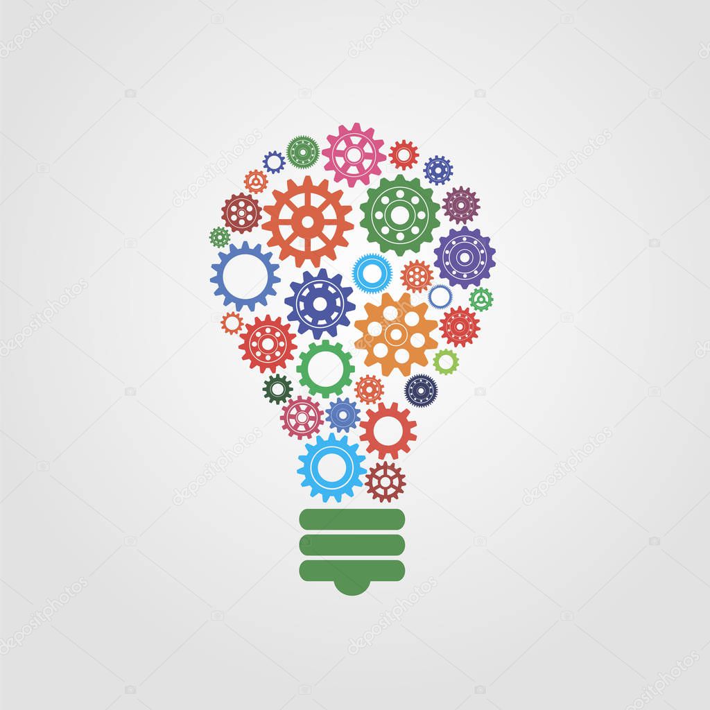 A light bulb with gears. Flat vector illustration.