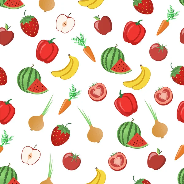 Modèle Sans Couture Légumes Fruits Illustration Vectorielle — Image vectorielle