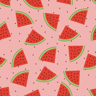 Karpuz ve ayçiçeği çekirdeği parçasının seamless modeli. Vektör çizim