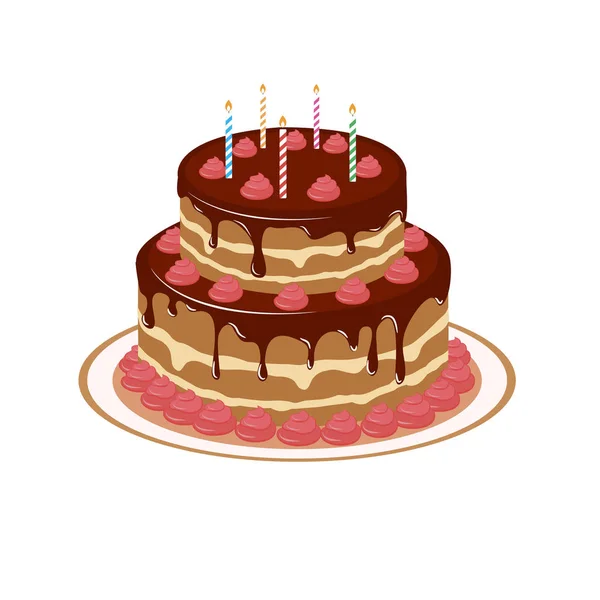 Pastel Chocolate Con Velas Ilustración Vectorial — Vector de stock