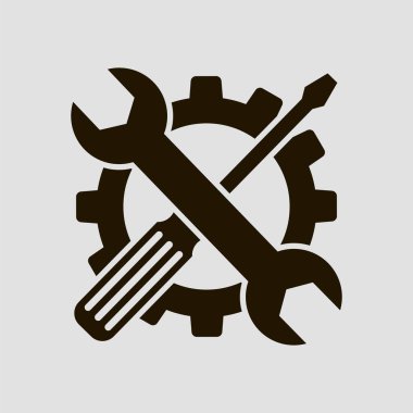 Vektör simgesi. Dişli ve bir tornavida ile anahtar