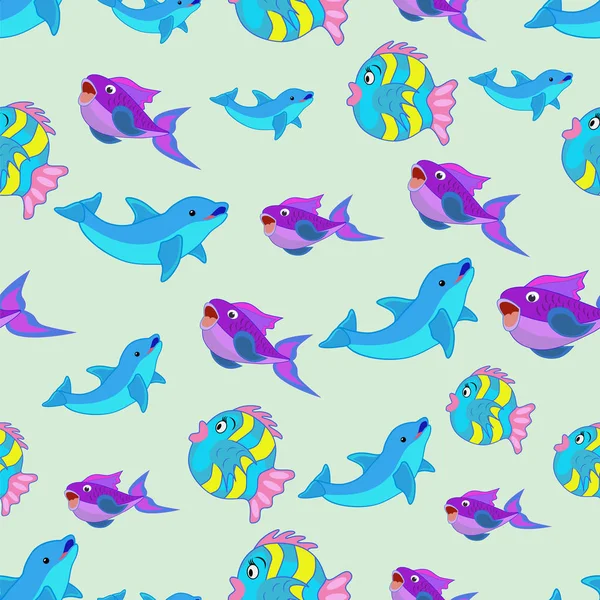Vzor Bezešvé Ryb Delfínů Vektorové Ilustrace — Stockový vektor