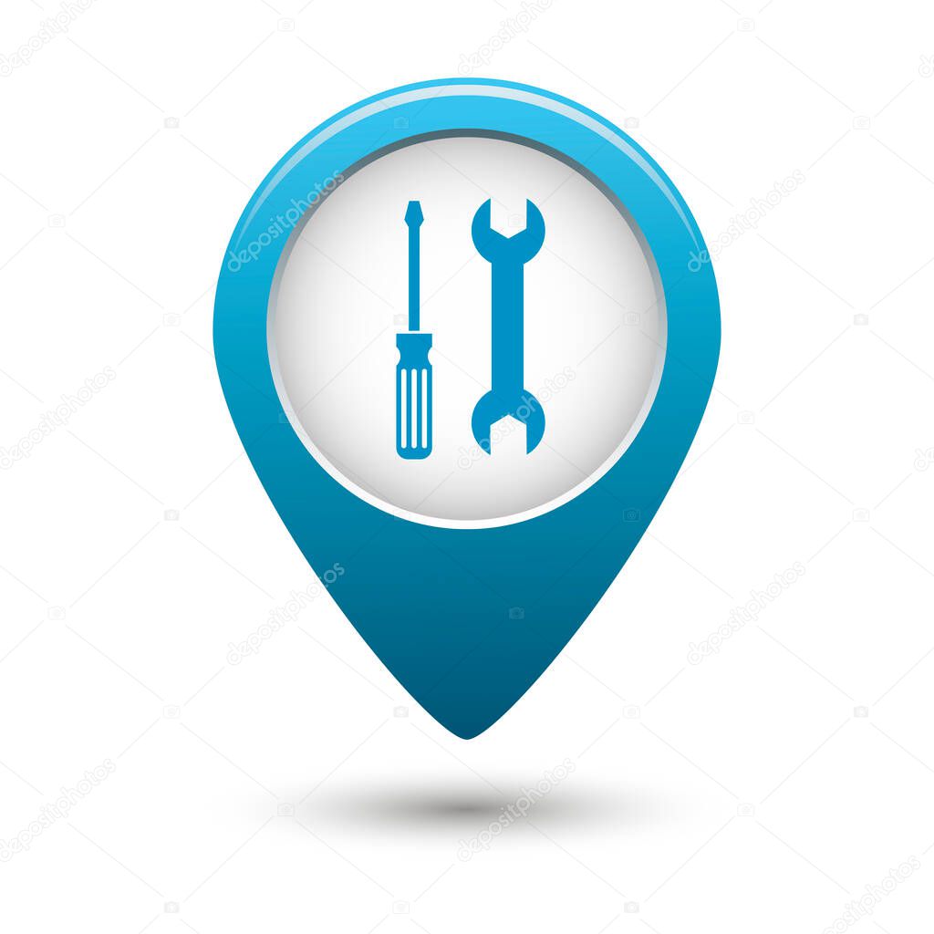 Pointer with a key and a screwdriver on a white background. Vector illustration