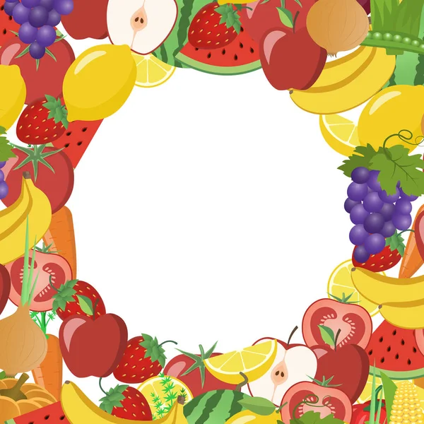 Telaio Con Verdure Frutta Illustrazione Vettoriale — Vettoriale Stock