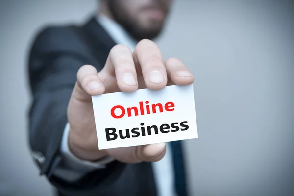 Geschäftsmann Hält Papier Mit Text Online Business — Stockfoto