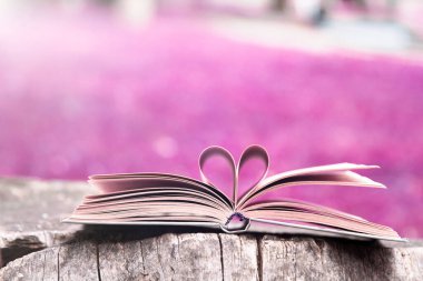 Bir kalbin kıvrımlı olduğu bir kitabın sayfaları