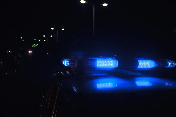 Sirena Coche Policía Parpadeando Por Noche — Foto de Stock