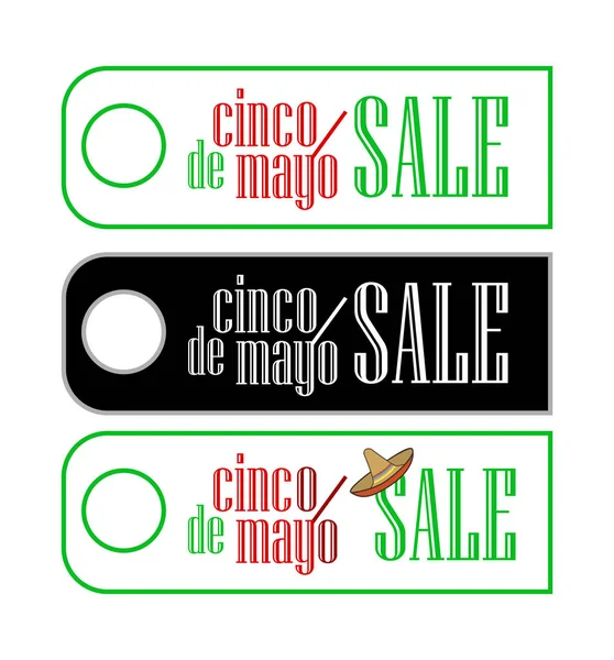 A set of sale label tegs at Cinco de Mayo in three versions of the performance — Stock Vector