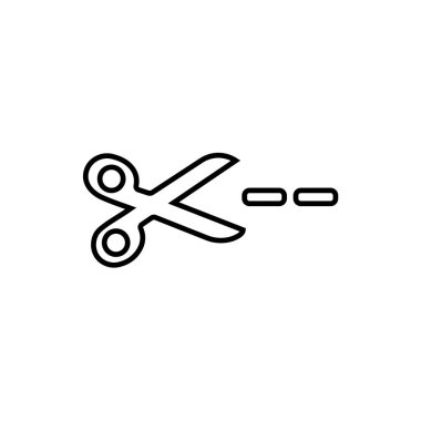 Kesik çizgiler ince çizgi anahat üzerinde beyaz izole simgesiyle makas