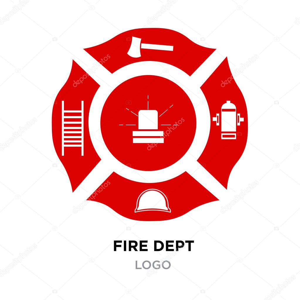 Fire dept logo, Helmet, Axe Vector Illustration isolated on white background