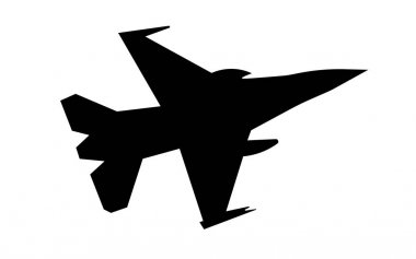 F16 siluet beyaz arka plan üzerinde