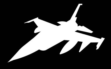 Beyaz f16 siluet siyah arka plan üzerine