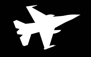 Beyaz f16 siluet siyah arka plan üzerine