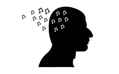 Yan kafa siluet beyaz arka planda müzik notları