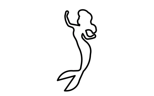Kleine Meerjungfrau Silhouette Umriss auf weißem Hintergrund — Stockvektor